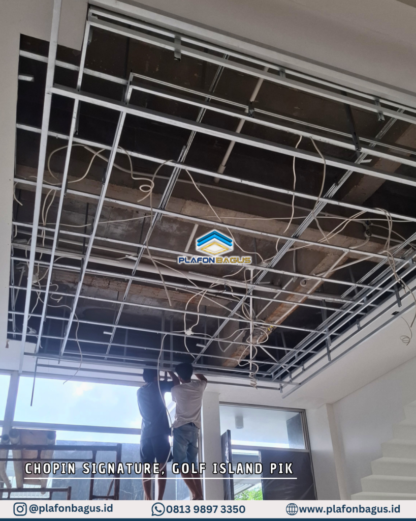 membuat rangka plafon drop ceiling